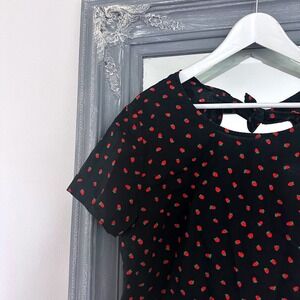 Madewell Black Tie Back Cutout Cotton Top Red Strawberry Print XL